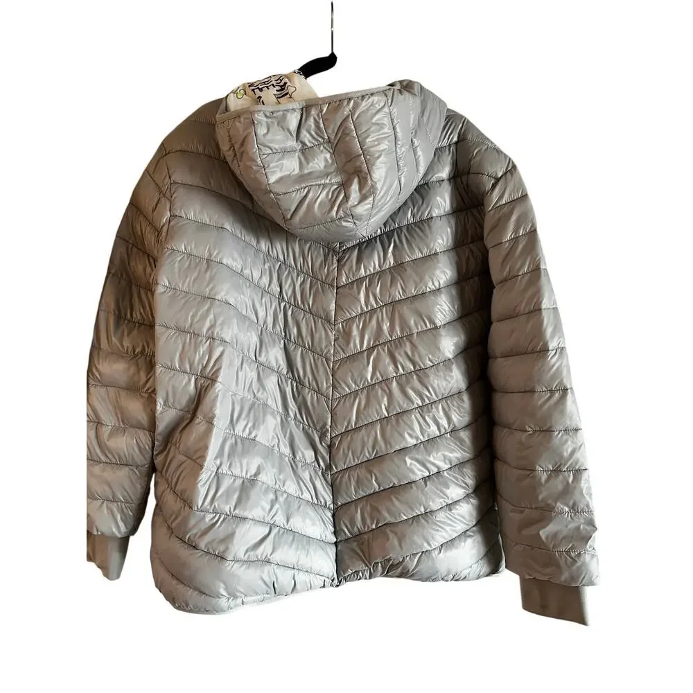 Offline By Aerie Hooded Puffer Jacket Womens Size XL Silver Full Zip Long Sleeve - Picture 4 of 8